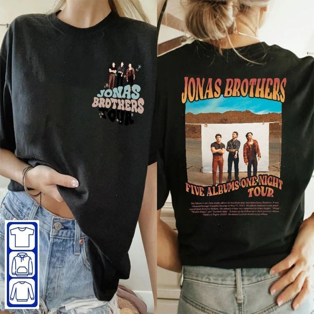 Jonas Brothers Five Albums One Night Tour Fan Gift 2 Sided T-Shirt